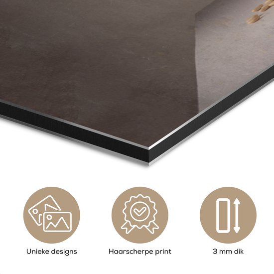 Aluminium schilderij 40x20 cm - Wanddecoratie metaal - Uien - Stilleven - Wit - Beige - Metalen muurdecoratie woonkamer - Decoratie industrieel - Foto op dibond - Industriële accessoires slaapkamer