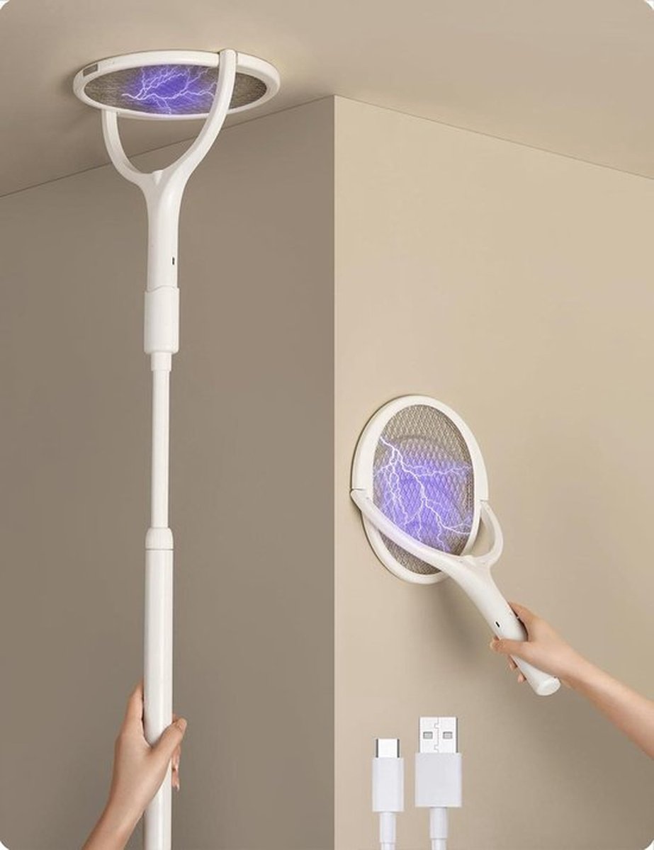 Spider Catcher Rotating Head Rechargeable Electric Fly Swatter - Wasp Trap Fly Catcher Mosquito Killer Electric Fly Swatter Fly Trap Raid Anti Bug Zapper Telescopic Extension Pole Spider Catcher