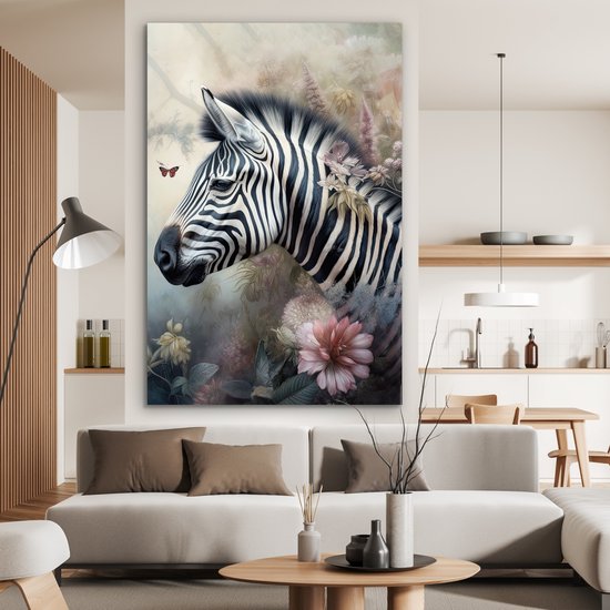 Décoration murale Métal - Peinture Aluminium Industriel - Zebra - Animaux sauvages - Papillon - Fleurs - 100x150 cm - Dibond - Photo sur aluminium - Décoration murale industrielle - Pour le salon/chambre