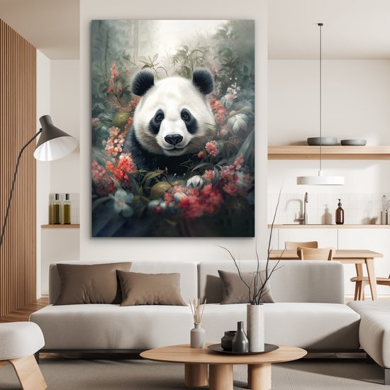 Tableau aluminium 120x160 cm - Décoration murale métal - Panda - Animaux sauvages - Fleurs - Nature - Décoration murale métal salon - Décoration industrielle - Photo sur dibond - Accessoires industriels chambre