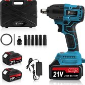 Bol.com Vesto® Accu Slagmoersleutel 21V - incl. 6x Moerdoppen Bitadapter Borging en 2x Accu - 600Nm - Slagmoersleutelset - Slagm... aanbieding