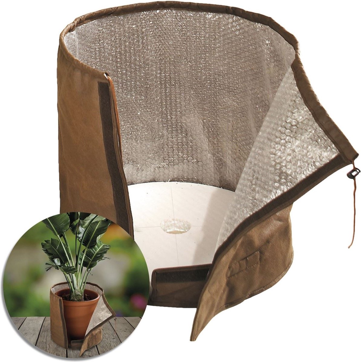 BioGreen thermische potbeschermer XL - geschikt voor potten tot diameter 65 cm en H70 cm - Beschermt tegen uitdroging, vorst, wind en regen - Gemakkelijk in gebruik dankzij trekkoord en klittenbandsluiting - Ademende, stevige fleece (100 g/m)