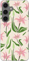 Coque de téléphone compatible avec Samsung Galaxy S25 - Bloem - Rose - Feuille - Coque en Siliconen