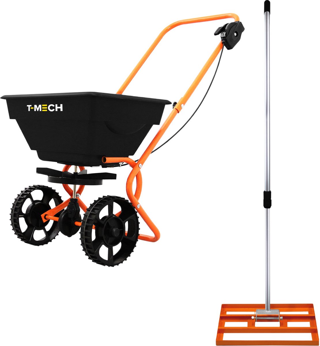 Roterende Strooiwagen & 50 cm Gazon Leveling Hark – Oranje