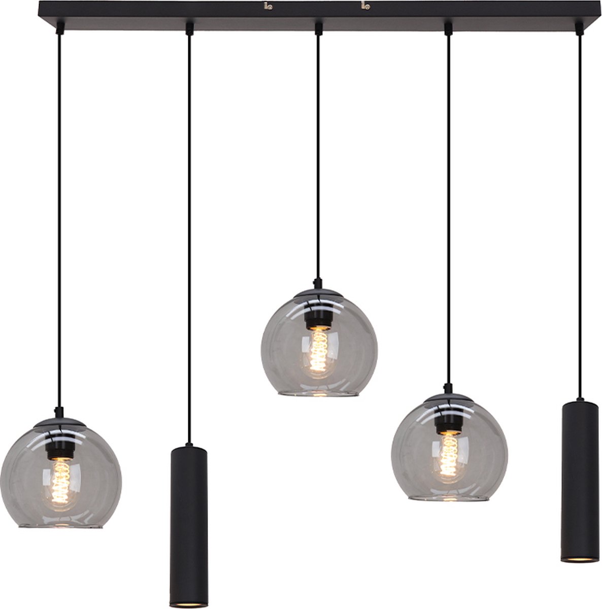 Olucia - GIANNI - Hanglamp - Zwart / Grijs - 5L - Vorm: Rechthoek