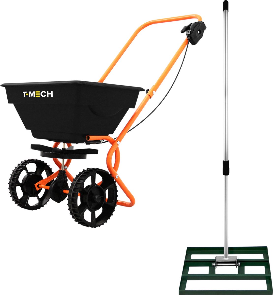 Roterende Strooiwagen & 50 cm Gazon Leveling Hark – Groen