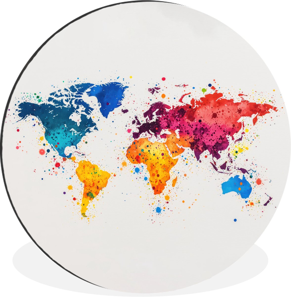 WallCircle Wandcirkel - Muurcirkel - Wereldkaart - Graffiti - Kleurrijk - Aluminium - Dibond - 90x90 cm - Binnen en Buiten