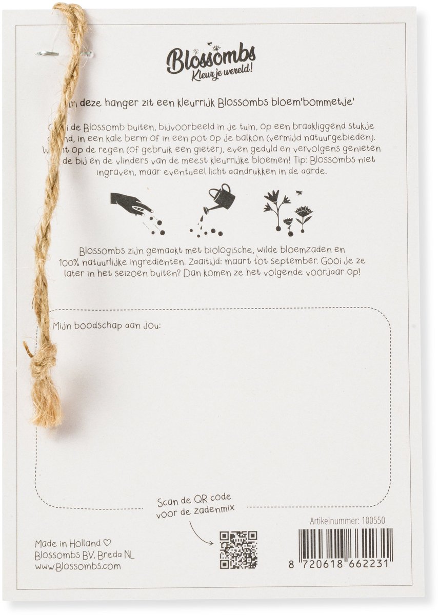 Blossombs Wenskaart met Zaadbom - Vrolijk Pasen Wonderland - Hanger met Bloembommetje