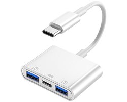 3 IN 1 USB-C naar 2X USB Female + USB-C Female – adapter kabel connecor – voor o.a. telefoon en laptop – wit