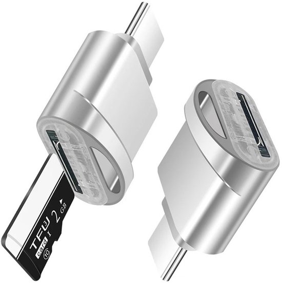 AXFEE Micro SD USB C kaartlezer, TF Type-C geheugenkaartlezer met USB C naar USB adapter, kaartlezer USB OTG compatibel met pc, Samsung Galaxy, USB C telefoon (grijs