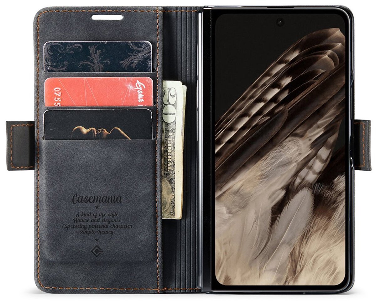 CaseMania Bookcase hoesje geschikt voor Google Pixel 9 Pro Fold - Effen Zwart - Kunstleer