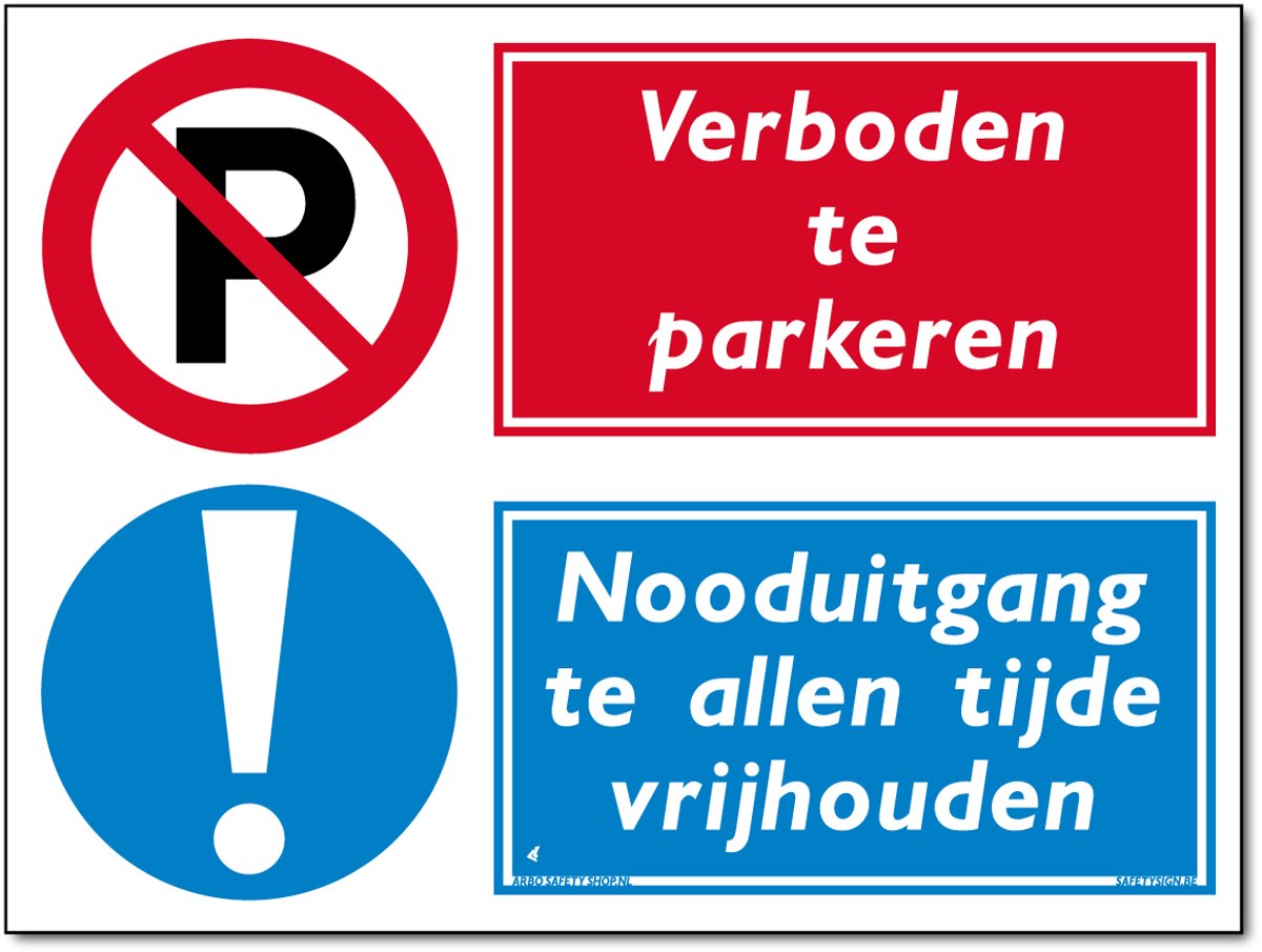 Parkeerverbod bord - Nooduitgang vrijhouden - Forex - 30 x 40 cm - Weerbestendig