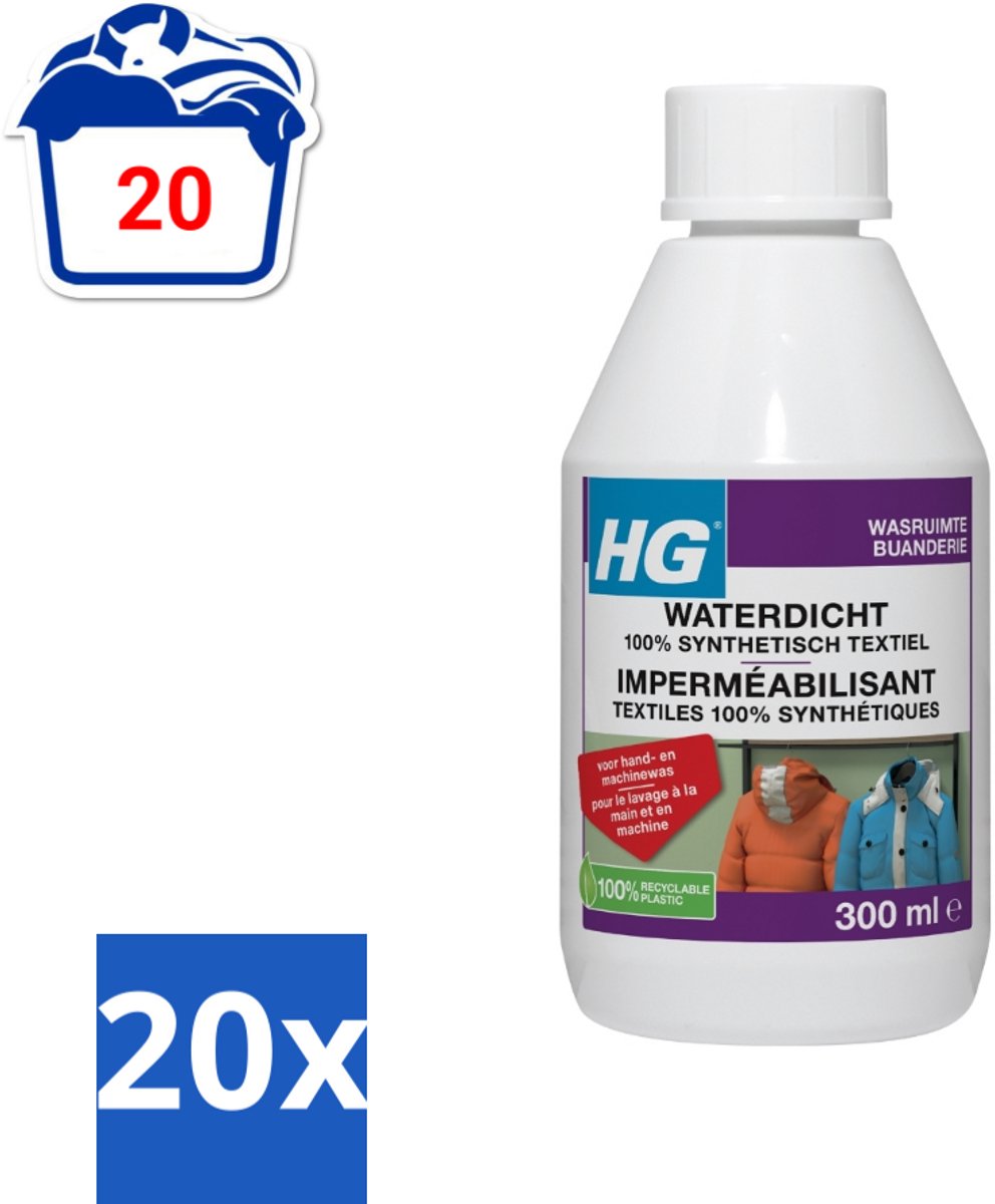 20 x HG Waterdicht voor 100% Synthetisch Textiel 300 ml - Waterdicht Textiel - Vuilafstotend Textiel - Synthetisch Textiel Behandelen - Regenkleding Waterdicht Maken - Ski Kleding Waterdicht