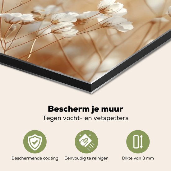 Crédence de Cuisinière en Aluminium 60x30 cm - Sauvage - Fleurs - Blanc - Écran Pare-éclaboussures pour Plaque de Cuisson - Protection Murale