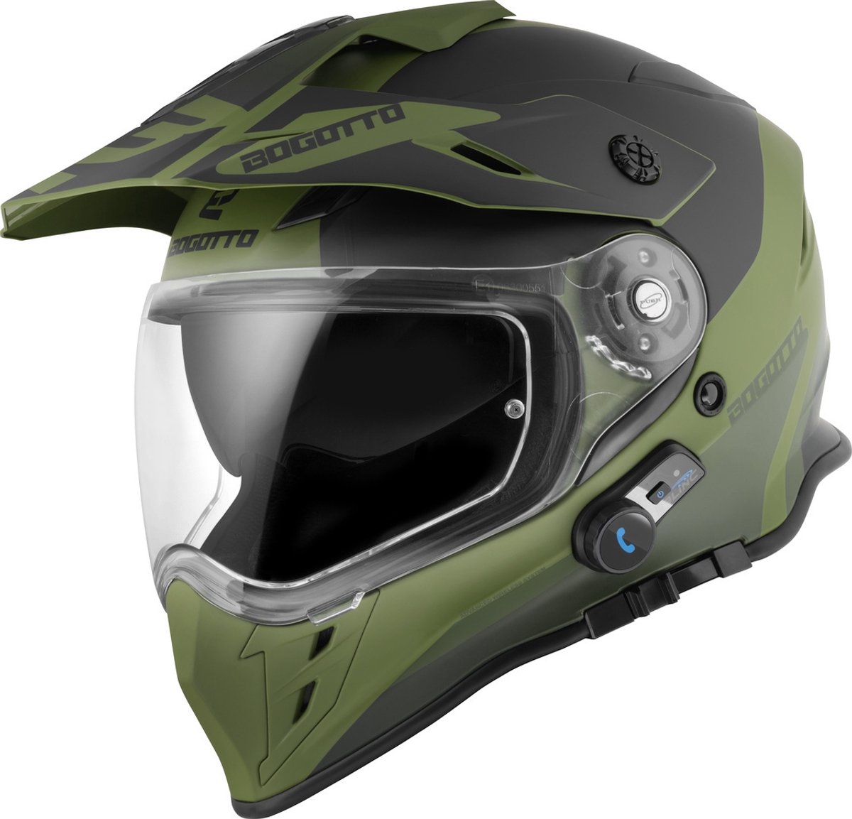 Bogotto H331 BT Tour EVO Zwart Groen Bluetooth Enduro Helm - Maat L - Helm