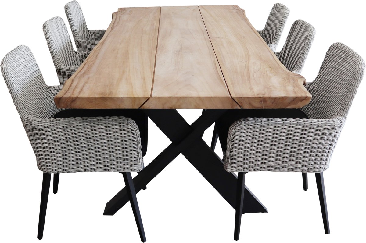 7-delige tuinset met 6 Pisa tuinstoelen in het wit en Pohon tuintafel.