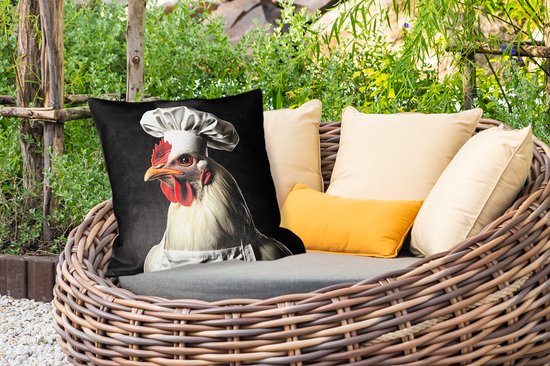 Sierkussen Buiten - Kok - Rood - Kip - 60x60 cm - Weerbestendig