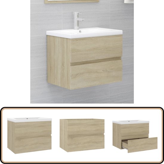 vidaXL Badkamerkast met lades 90x34,5x60 cm Sonoma eikenkleurig, toilet wastafel kast, badkamer opbergkast, badmeubel, badkamer badmeubel