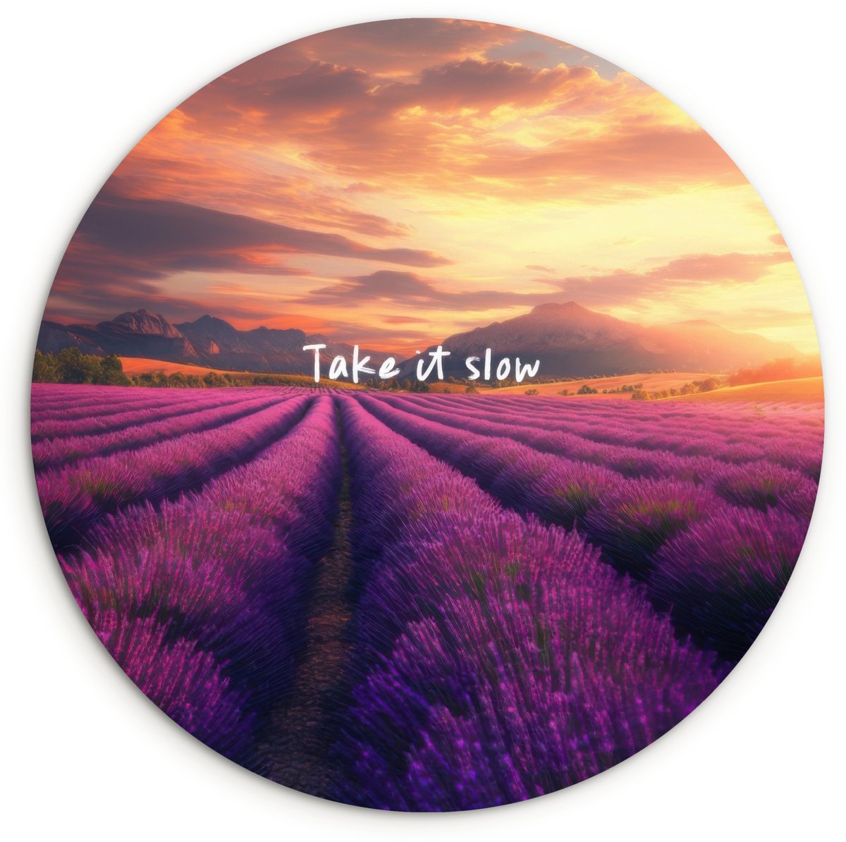 WallCircle Wandcirkel 60x60 cm - Muurcirkel Lavendelveld - Quote - Zonsondergang - Muurdecoratie woonkamer - Wanddecoratie slaapkamer - Kamer decoratie accessoires - Ronde schilderijen