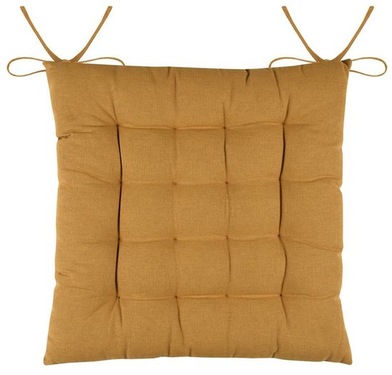 Coussins de chaise en tissu textile DUO - jaune ocre - 38 x 38 x 3,5 cm - fermeture par cordon - coussins d'assise - intérieur/extérieur