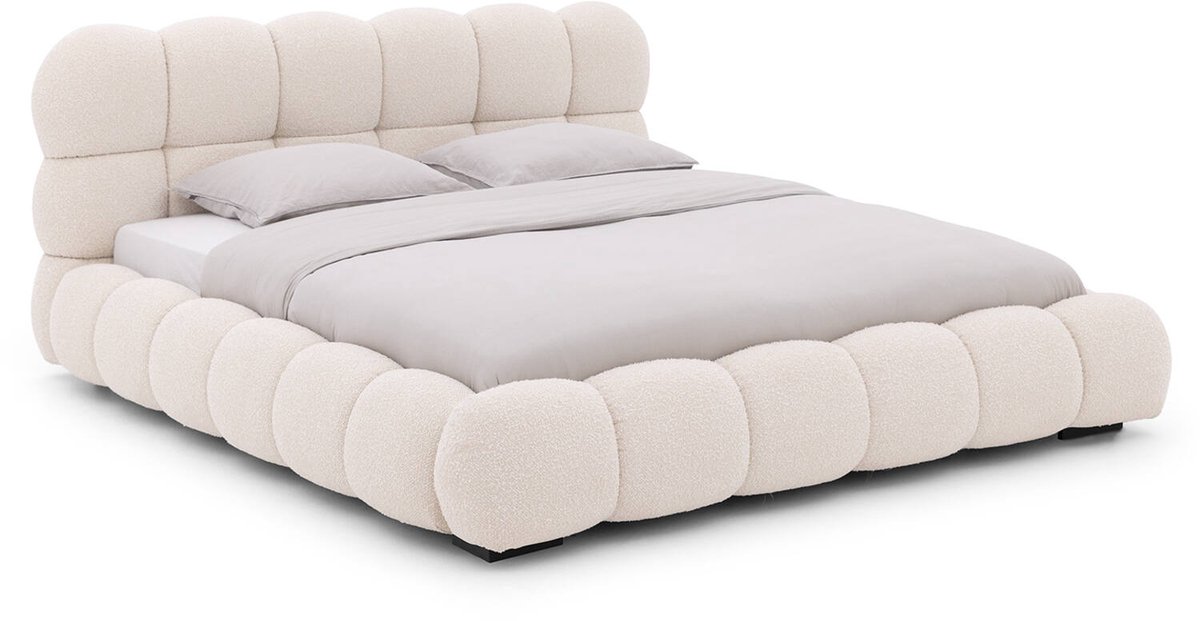Goossens Gestoffeerd Bedframe Cloud, 180 x 210 cm Stof Ahenk 9851 beige