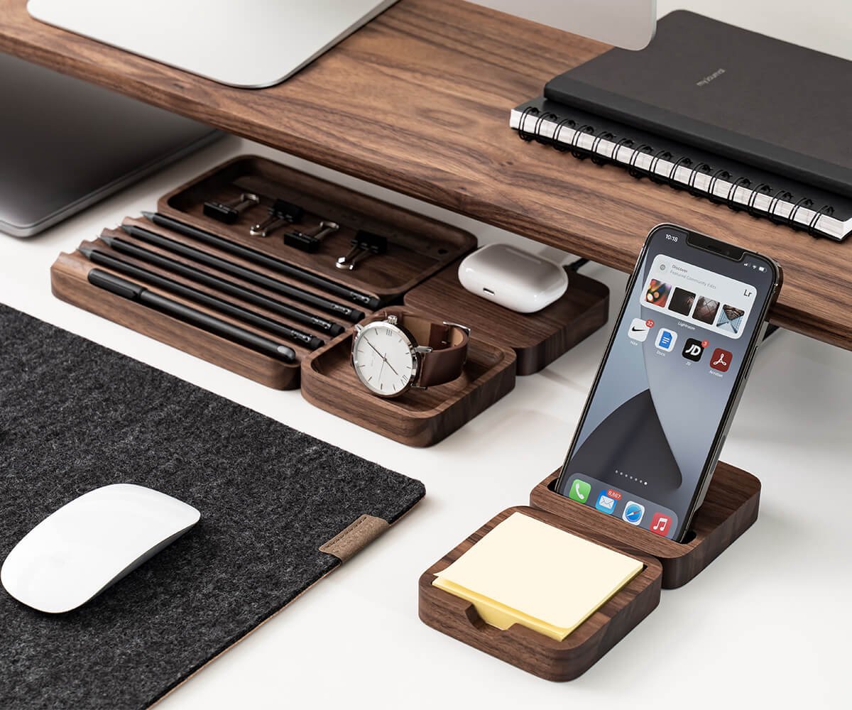 Oakywood OakyBlocks Charging Pad - Massief Walnotenhout - Draadloze OPlader voor Modulaire Bureau Organiser — cadeau in Wonen & Interieur - foto 8