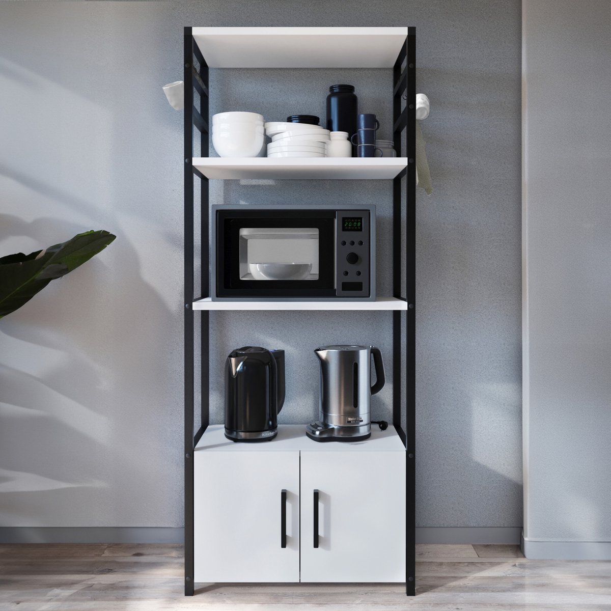 en.casa Keukenkast Arhuni 139x56x30 cm zwart en wit [en.casa]
