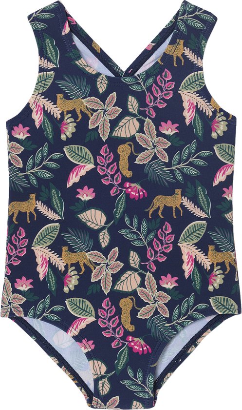 Maillot De Bain 1 Pièce Fille Vertbaudet - Imprimé Tropical, Bretelles Croisées, Résistant Chlore Et Eau De Mer