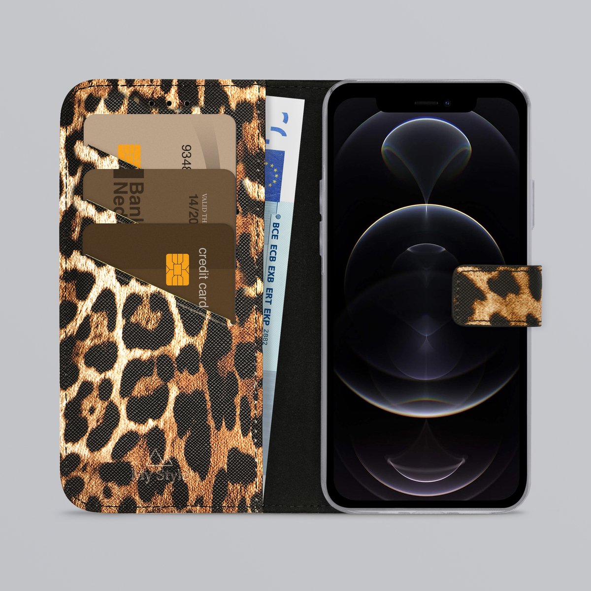 My Style Telefoonhoesje geschikt voor Apple iPhone 12 Pro Hoesje | My Style Flex Wallet Bookcase Portemonnee | Pasjeshouder voor 3 Pasjes | Telefoonhoesje voor Pinpas / OV Kaart / Rijbewijs - Wild Leopard | Bruin
