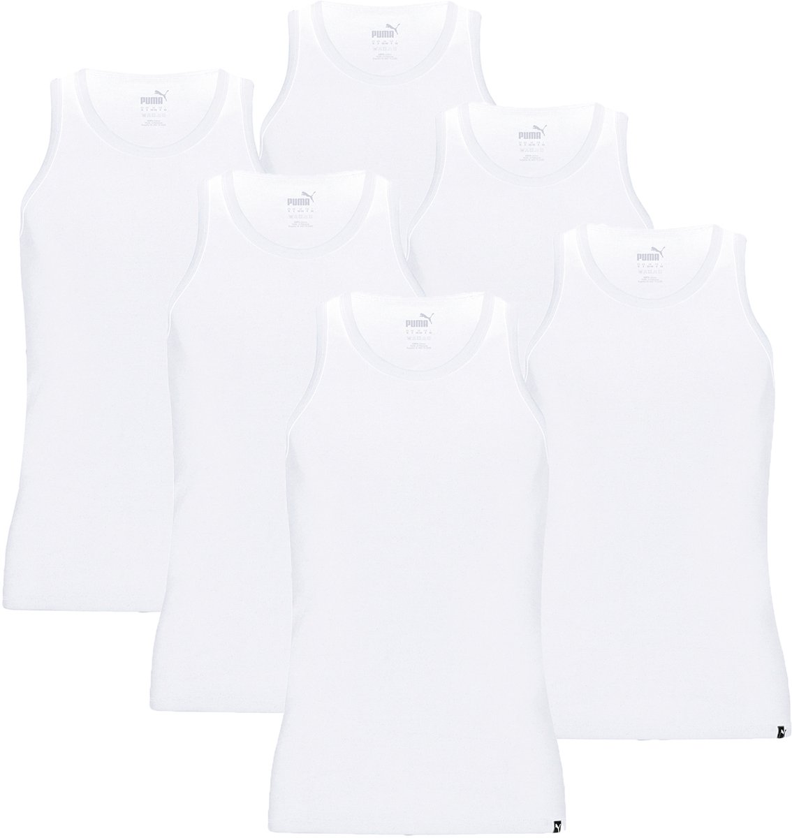 Set van 6 Puma Basic Tank Top Heren herenondershirt met ronde hals Wit