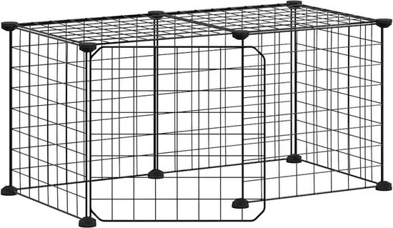 vidaXL - Huisdierenkooi - met - deur - 8 - panelen - 35x35 - cm - staal - zwart