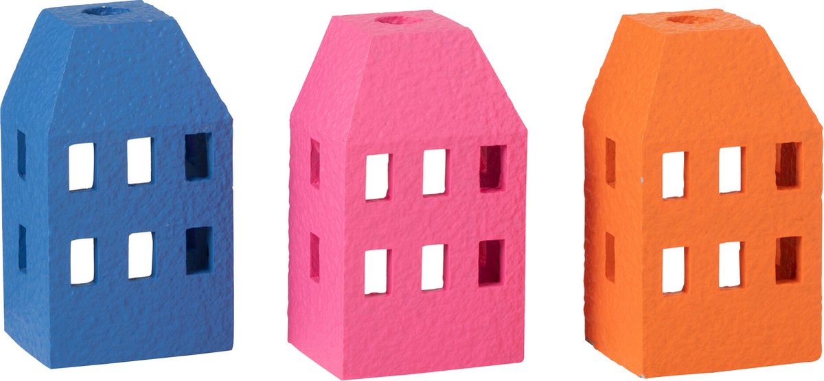 J-Line kandelaar Huis - cement - mix - 3 stuks Multi