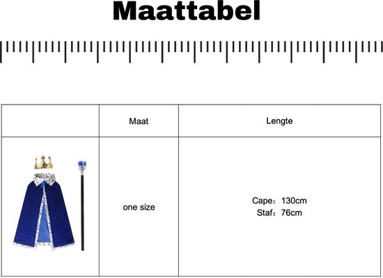 Cape/manteau Joya Kids King avec Kroon et bâton pour adultes | Costumes de carnaval | Cape d'habillage du Prins | Le Moyen-Âge | Majesté | Bleu | Unisexe | Taille unique