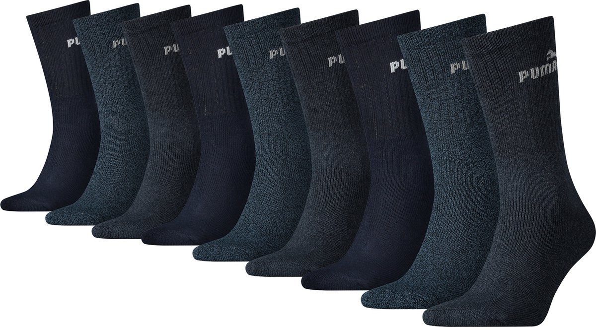 PACK van 9 Puma sportsokken tennissokken crew tennissokken unisex voor heren en dames Marineblauw
