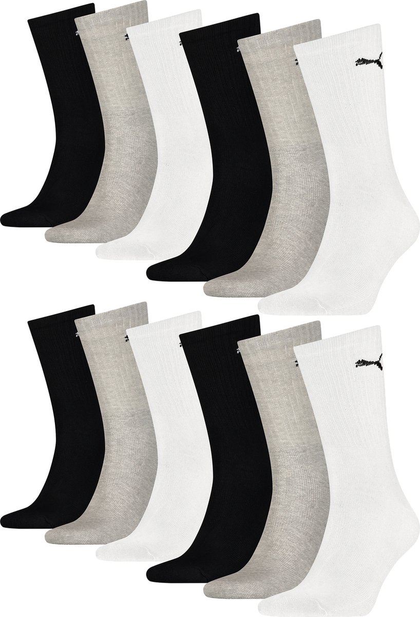 12 PACK Puma Unisex Crew Tennissokken Sportsokken Sokken voor heren en dames Grijs