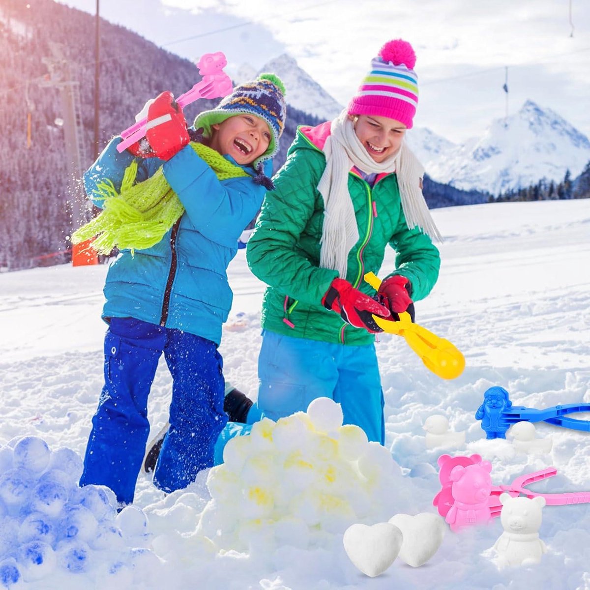 GuKKK Sneeuwbal Maker 6 Stuks - Vormen Voor Sneeuwballen Hart, Beer, Dinosaurus - Winter Speelgoed Voor Kinderen