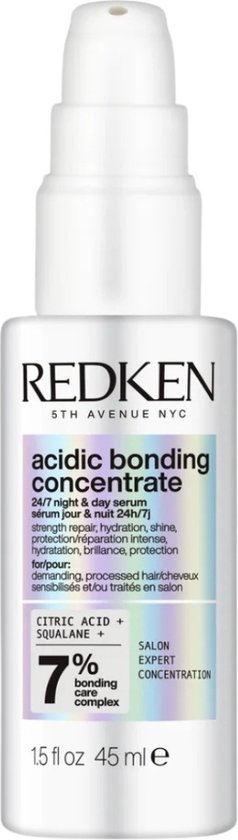 Flesje Redken Acidic Bonding Concentrate 24/7 nacht & dag serum, 45ml. Met pompdispenser.
