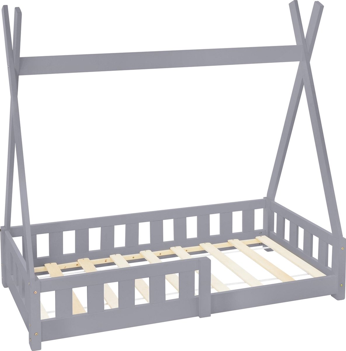 ml-design kinderbed tipi 70x140 cm lichtgrijs massief grenen hout met lattenbodem en uitvalbeveiliging huisbed in de vorm van een indianentipi geschikt als kinderhuis jeugdbed houten bed en speelbed ideaal als kinderbed tent voor jongens en meisjes