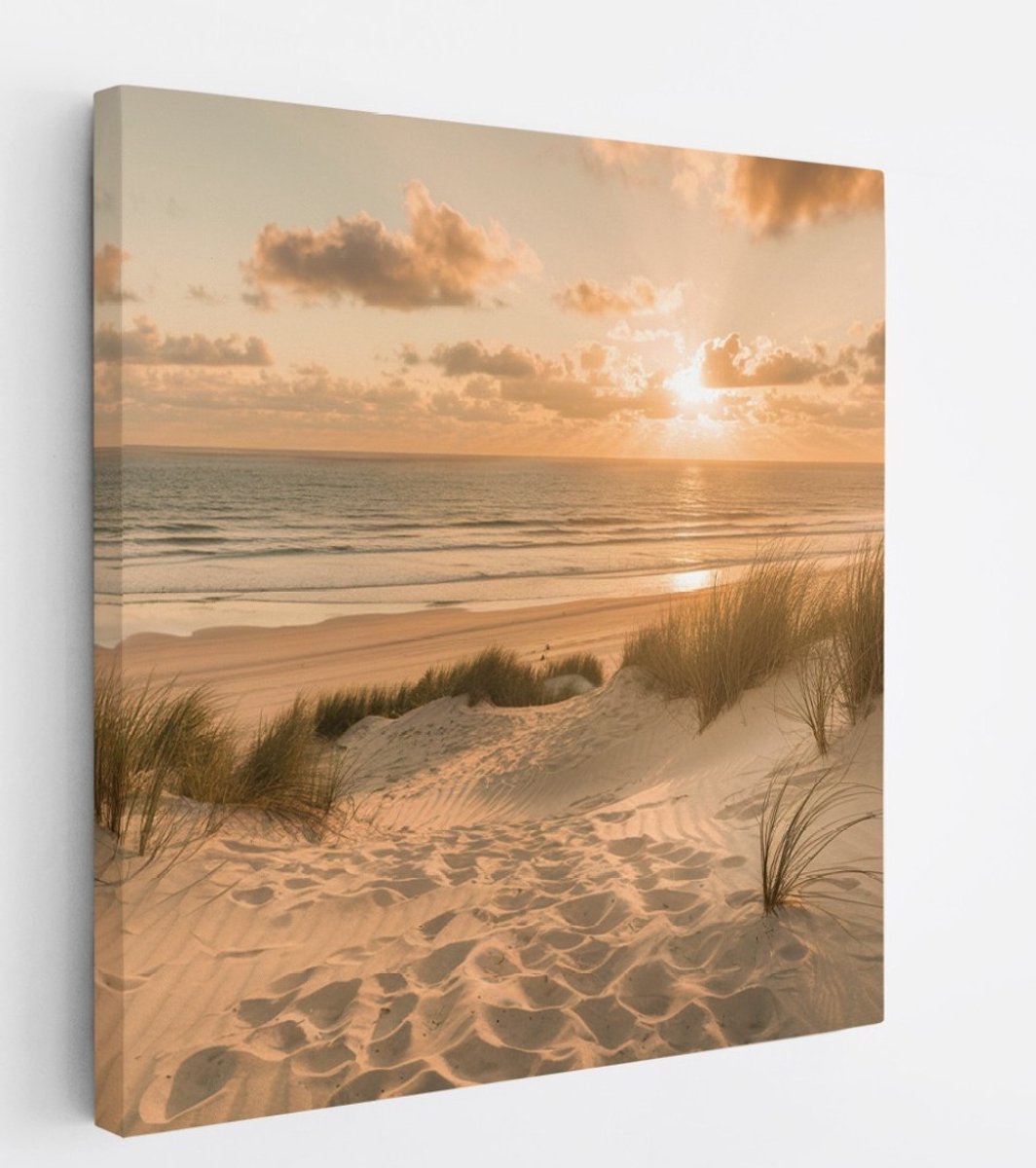 Saammp Canvas Schilderij - Golden Hour op het Strand - Duinen - 100x100 - Foto op canvas - Wanddecoratie - muurdecoratie Woonkamer - Slaapkamer decoratie - Canvas Print Multicolor