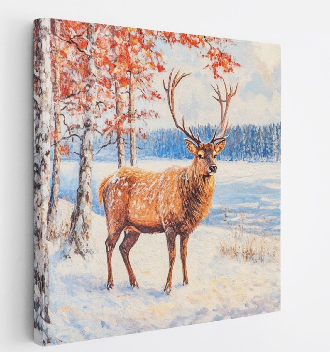Saammp Canvas Schilderij - Abstract Hert -Winter - Natuur - Dieren - 40x40 - Foto op canvas - Wanddecoratie - Muurdecoratie Woonkamer - Slaapkamer decoratie - Canvas Print Multicolor