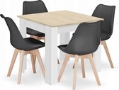Eettafelset NP 80x80 Eiken Sonoma Kleur met Witte Poten + 4 Stoelen MARK Zwart met Beukenhouten Poten, Modern Design, Geschikt voor Keuken, Eetkamer en Woonkamer