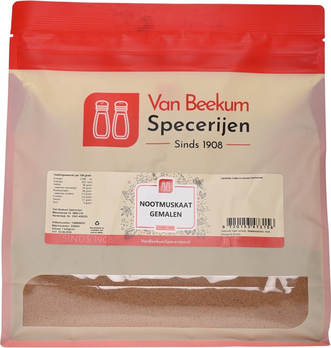 Goedkoopste Van Beekum Specerijen - Nootmuskaat Gemalen - 1 kilo (hersluitbare stazak