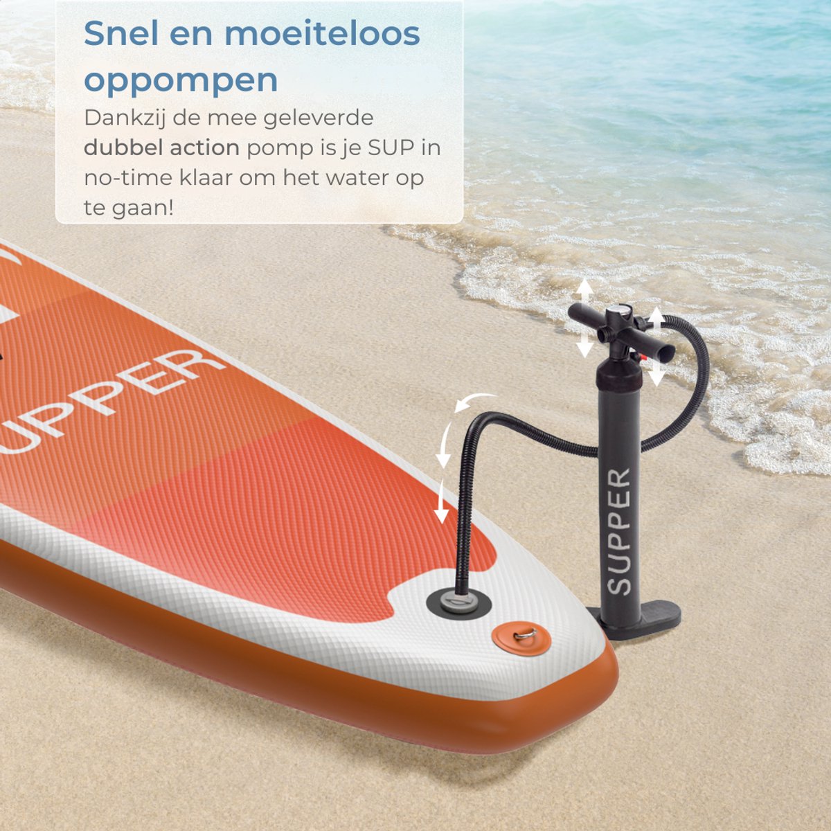 Supper Sup Board - Max. 120KG - Opblaasbaar – Paddle Board – Verstelbare Peddel – Pomp – Vin – Leash – Draagtas – 285 x 76 cm - Oranje – foto 8
