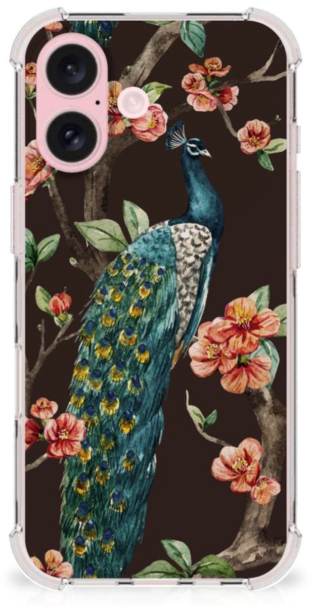 iPhone 16 Case Anti-shock Pauw met Bloemen