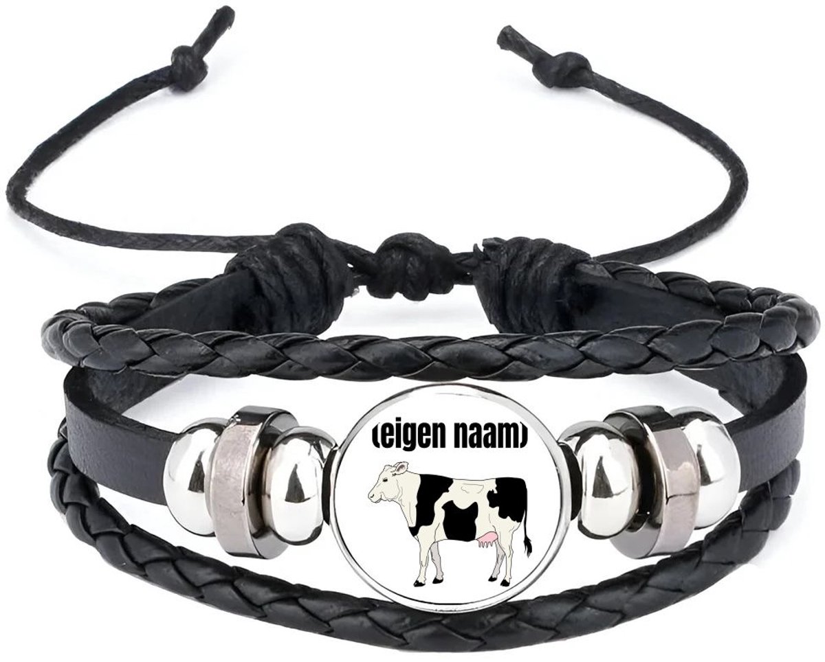 Akyol - koe met eigen naam armband zwart - Koe - boeren - iemand die houdt van koeien - verjaardag - cadeau - kado