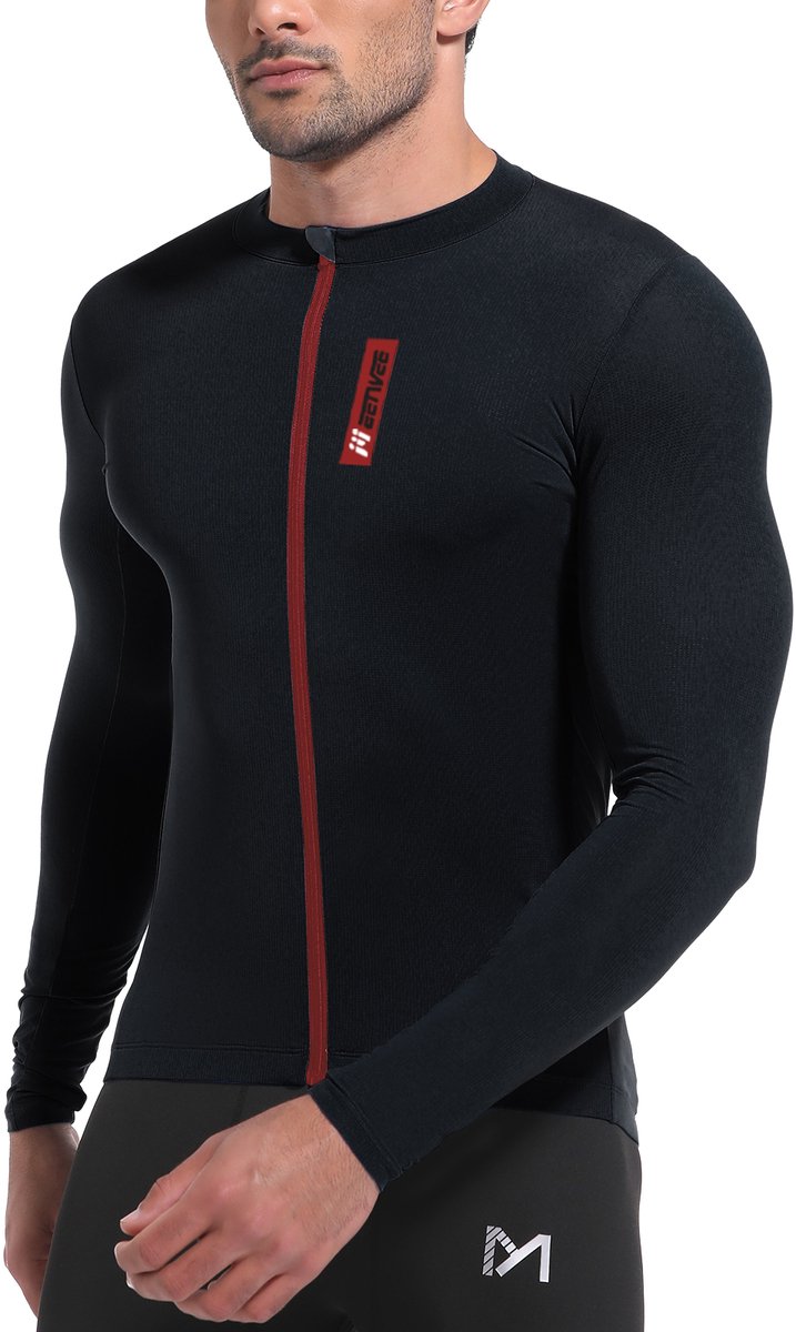 MEETYOO Essential Fietsshirt - Lange Mouwen - Heren Active Sportswear - Met 3 zakken-Zwart-XL