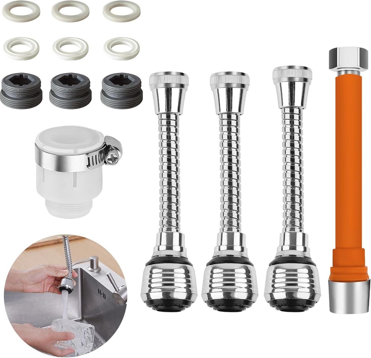 360 ° Flexibele Kraanbeluchter - Slangverlenging - Waterbesparende Sproeier - Keuken Badkamer Spoelbak .