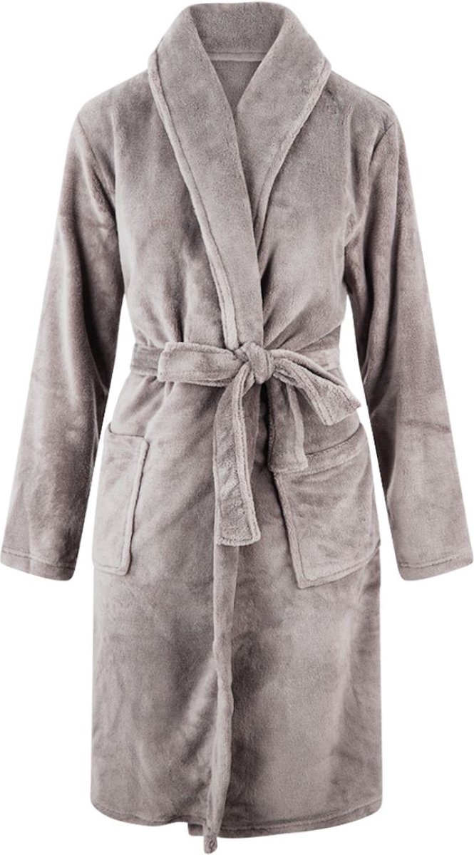 Unisex badjas fleece - sjaalkraag - grijs - badjas heren - badjas dames - maat XL/XXL
