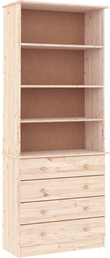 GIANTEX Boekenkast met 2 deuren, 3 niveaus, hoge grenenhouten poten