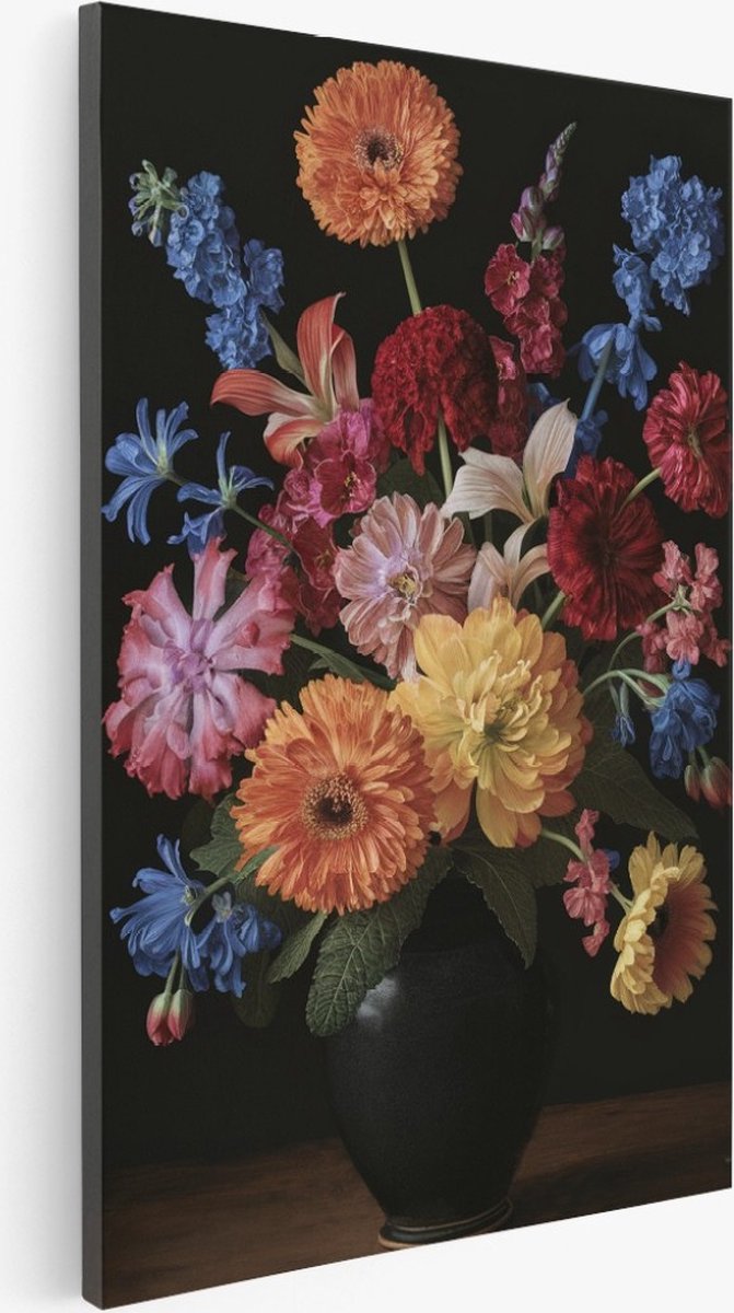 Saammp Canvas Schilderij - Bloemen - Stilleven - Natuur - Vaas - 60x90 - Foto op canvas - Wanddecoratie - Muurdecoratie Woonkamer - Kantoor Decoratie Multicolor